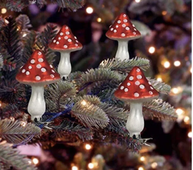 4 Clip On Mushroom Christmas Glass Christmas Tree Ornaments