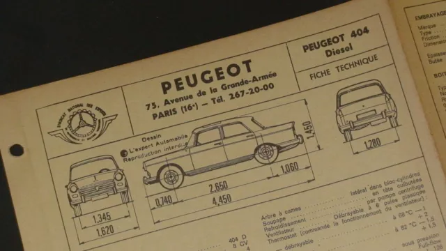 NEW !! Fiche Technique Expert Automobile : Sté PEUGEOT : Peugeot 404 DIESEL