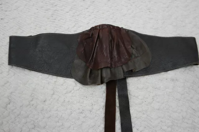 HANDMADE dark brown black tri-tone 100% leather vintage wide kidney belt EUC 2