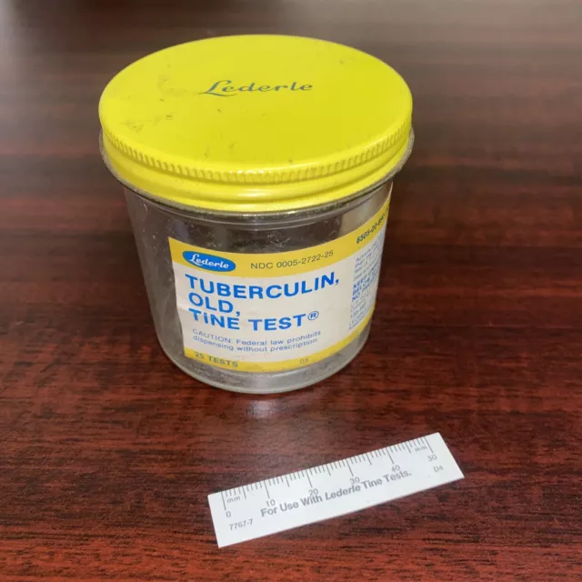 Vintage Lederle Tuberculin Old Tine Test Jar 1980’s Empty Jar Yellow Lid RARE