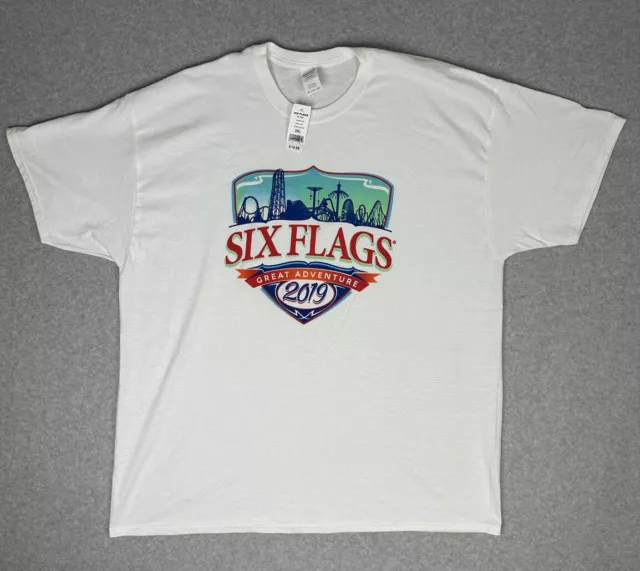 Six Flags New England 2019 2XL NWT White T-Shirt Amusement Park Merch Official