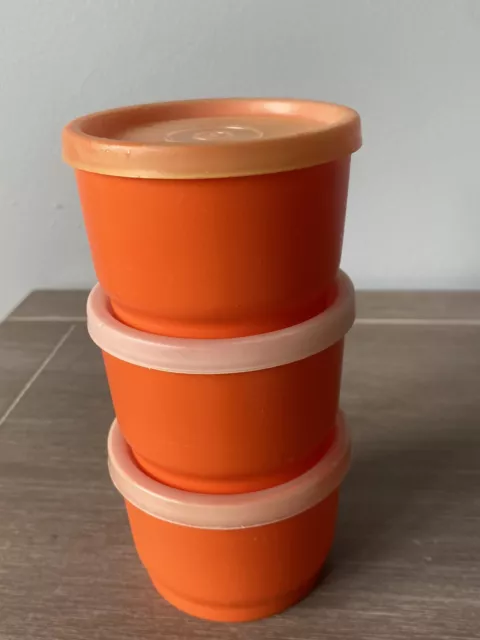 Vintage set of 4 orange Tupperware 2 snack cups small containers with lids