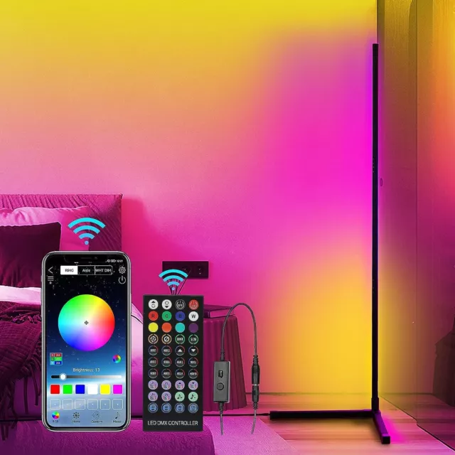 Lámpara de pie de esquina cambia de color RGB con control remoto y control app