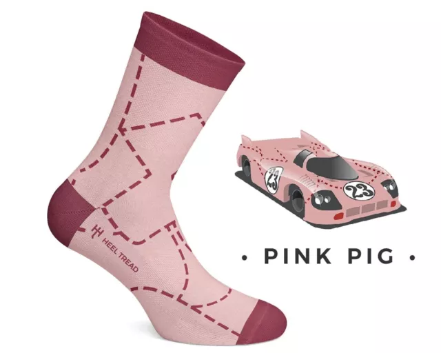 HEEL TREAD Socken im Design "917 Rosa Sau" - Gr. 41-46 - Oldtimer Race Auto Car