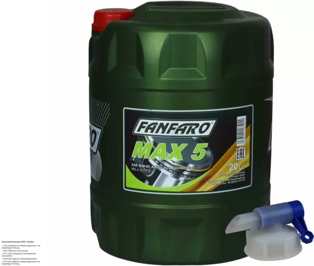 20L FANFARO MAX 5 80W-90 GL-5 LS API GL Getriebeöl Gear Oil Auslaufhahn