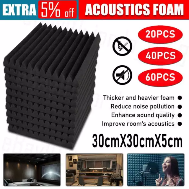 60x Studio Acoustic Foam Sound Absorbtion Proofing Panels Tiles Wedge 30X30X5CM