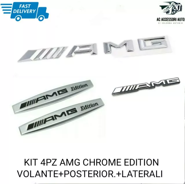 Kit 4Pz Mercedes Amg Adesivo Logo Stemma Badge A B C E G Cl Cla Gl Gla Gle Cromo