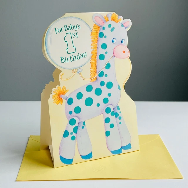 Cute FIRST BIRTHDAY Card 1 YEAR OLD, "Giraffe" by American Greetings + Envelope