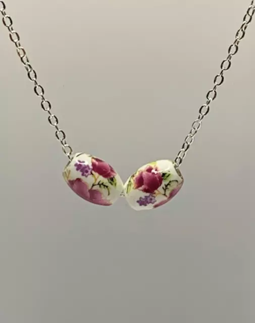 Collier Femme,Argent,Porcelaine Fleurie,Bijou Style,Mode,idée Cadeau Noel,Fete