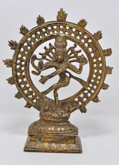 Antik Messing Gott Shiva Nataraj Idol Figur Alt Handgefertigt Fein Eingraviertes