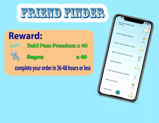 Raid Pass x100- Pokemon GO- Friend Finder Platinum.