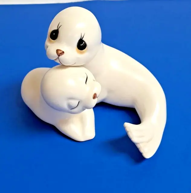 Oxford Made in Mexico Porcelain/ Ceramic Mother and Baby Seal Figurines 2 pc set