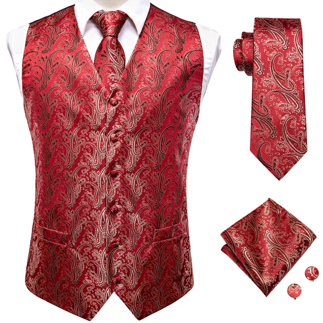 Mens Waistcoat Paisley Floral Vintage 4PC Vest Tie Set Wedding Formal Casual