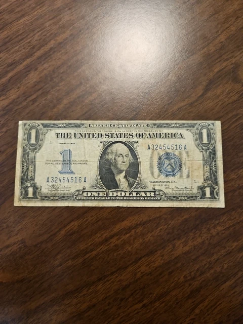 1934 $1 One Dollar Funnyback Silver Certificate Note Blue Seal A32454516A