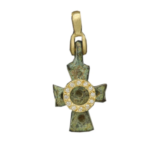 Antik Anhänger Römische Byzantiner Kreuz 18K Gold & Diamanten Antik Kreuz #7
