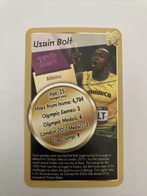 Usain Bolt Athletics Olympic Card 30 Legends Of London 2012 Gold Top Trumps