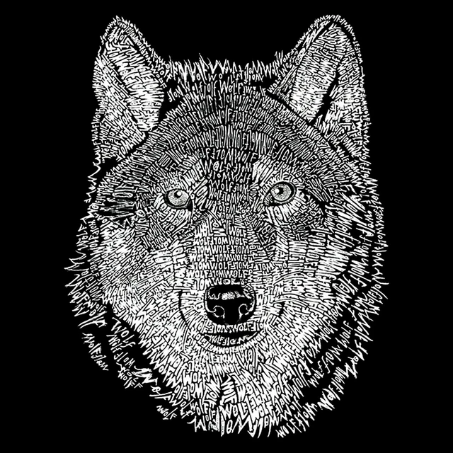 Wolf Face Pop Art  Men's Word Gray Crewneck Sweatshirt -  Sz Large FAST SHIP NWT