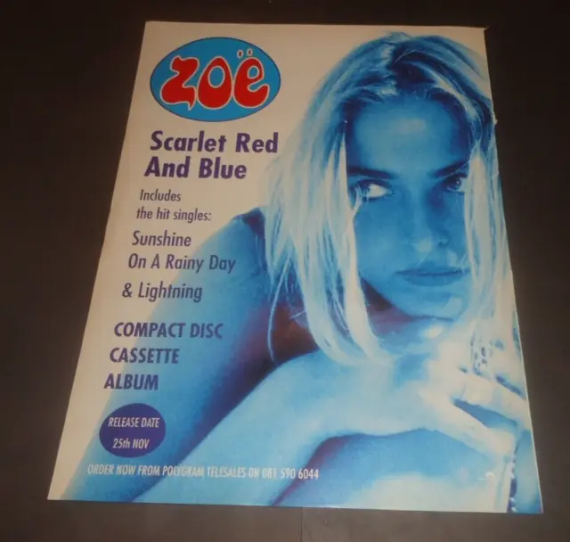 ZOE scarlet red and blue-1991 Original advert 13"x9"