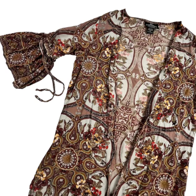 Angie Brown Paisley Floral Kimono Longline Bell Sleeves Top Women’s Size Small