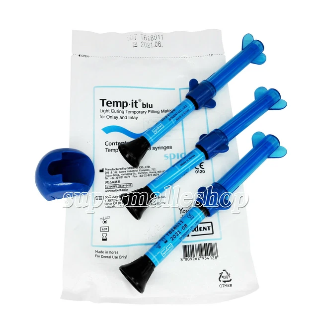 Dental SPIDENT Temp·it Blu Light-Curing Temporary Filling Material Composite 3Pc