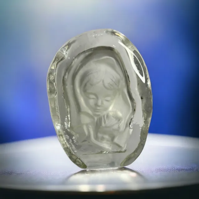 LE Smith Crystal Mother Child Paperweight Nursery Decor Clear Glass Heavy 6”x3.7