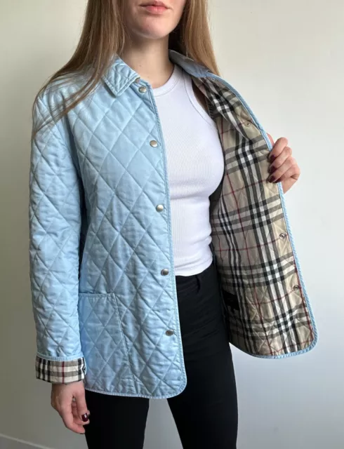 Women's Burberry Quilted Jacket Coat Blue Nova Check Size S fits S-M ENGLAND