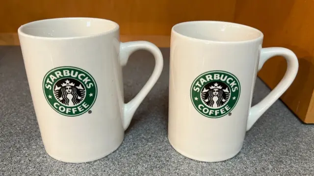 2 2008 Starbucks Mug White w/ Green Mermaid/Siren Logo - Great Condition - 10oz