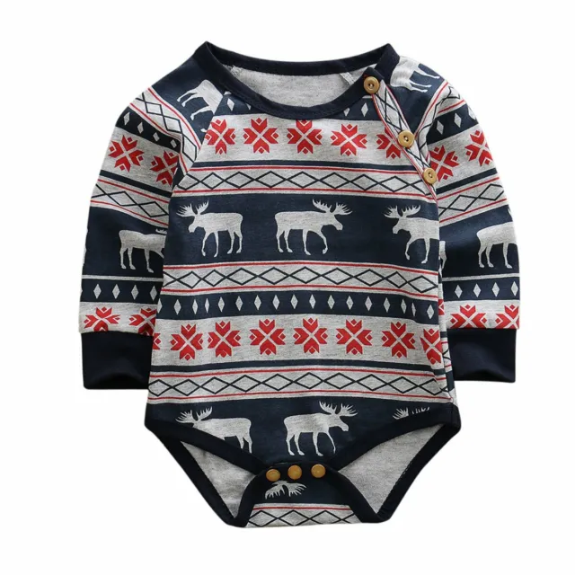 Christmas Newborn Baby Boy Girl Deer Long Sleeve Romper Jumpsuit Outfits Clothes