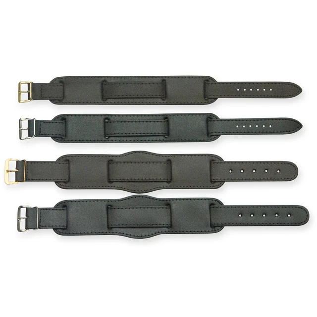 PREMIUM CUFF MILITARY bund genuine leather mens watch strap black