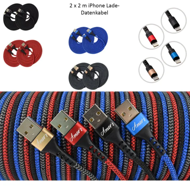 2x 2m Amor´s iPhone Schnell Ladekabel Kabel für iPhone 6 7 8 X XR 11 12 iPad