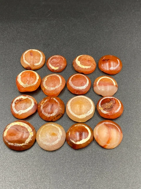 old antique etch carnelian Luk mik or magic eye beads