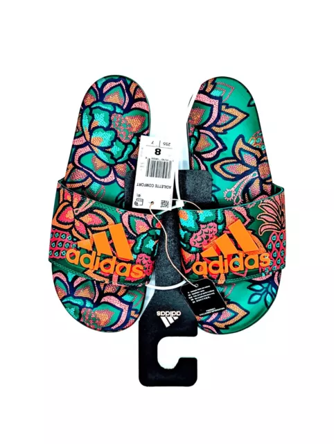 Adida's Women Adilette Comfort Sandal Slide Size 8 Green/Orange/Berry NEW