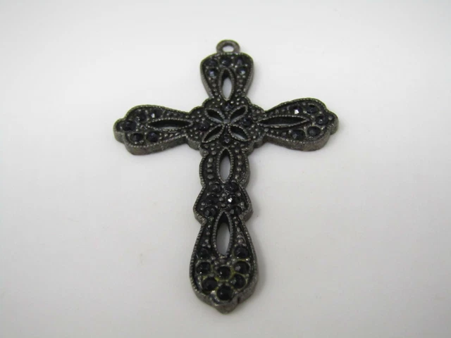 Vintage Christian Cross Pendant: Black Accents Open Design Nice
