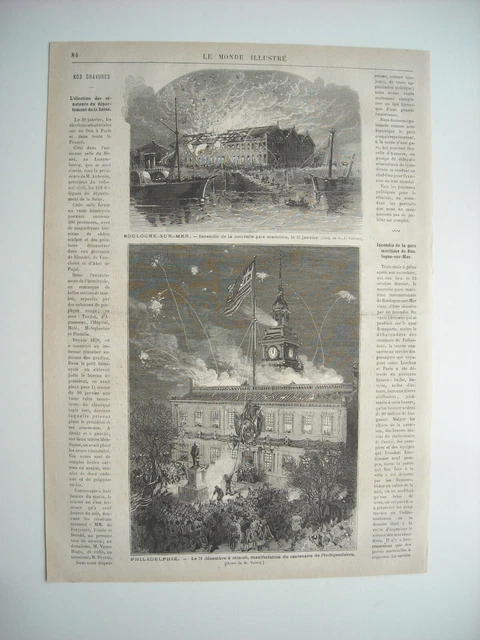 1876 Engraving. Boulogne-Sur-Mer, Fire Station Maritime. Philadelphia. Independent