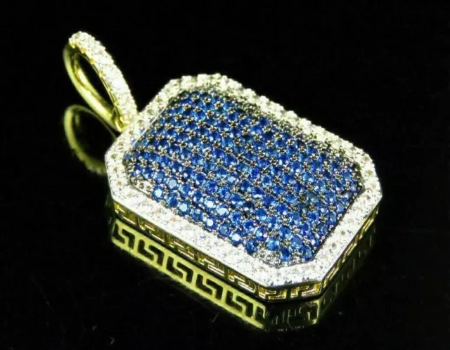 2Ct Round Cut Lab-Created Sapphire Dog Tag Men's Pendant 14k Yellow Gold Plated