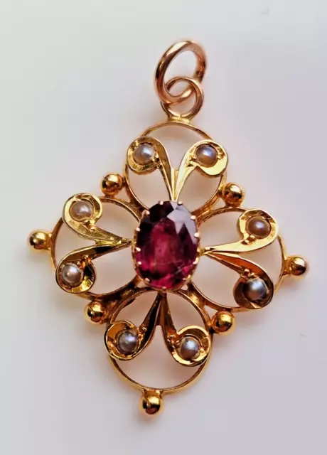 Garnet & Seed Pearl Antique Pendant