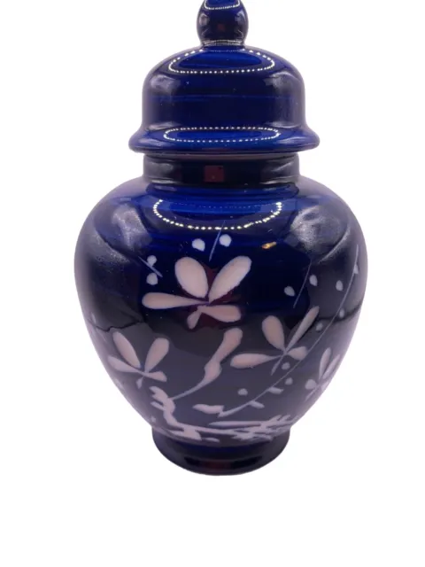 Cobalt Blue Ginger Jar - Floral - 6.5” Tall