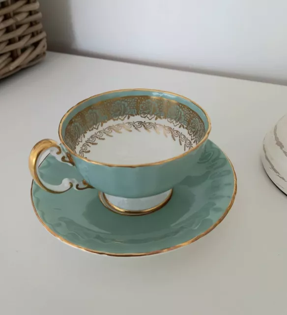 AYNSLEY Sage Green Tea Cup and Saucer Set 2939