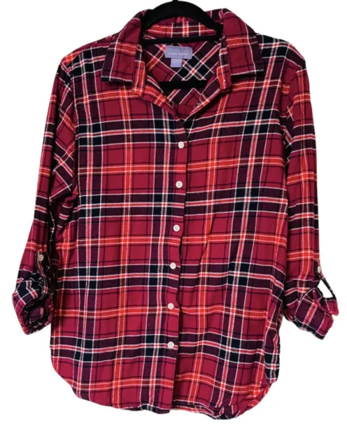 LAURA SCOTT WOMENS Long Sleeve Red Flannel Shirt Size Large $15.90 ...