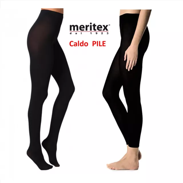 Collant o Leggings invernale in pile coprente felpato caldo,morbido nero Meritex