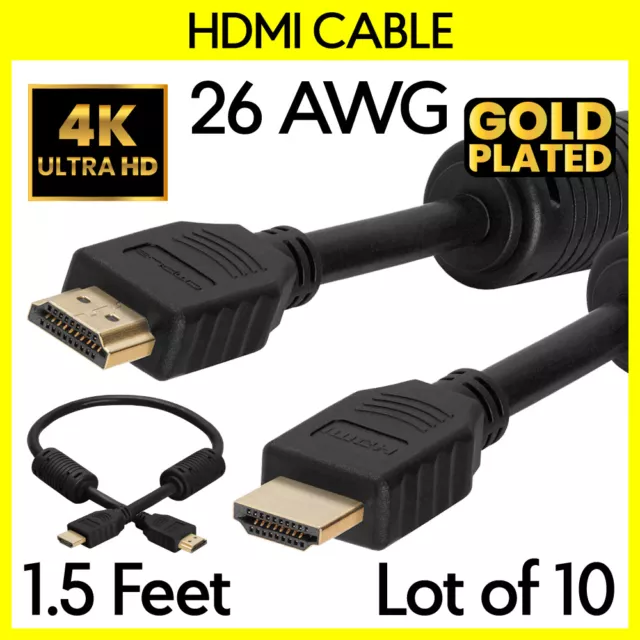 10PCS HDMI Cable 28AWG 1.5FT HDMI Cord for TV Monitor Projector XBOX Playstation