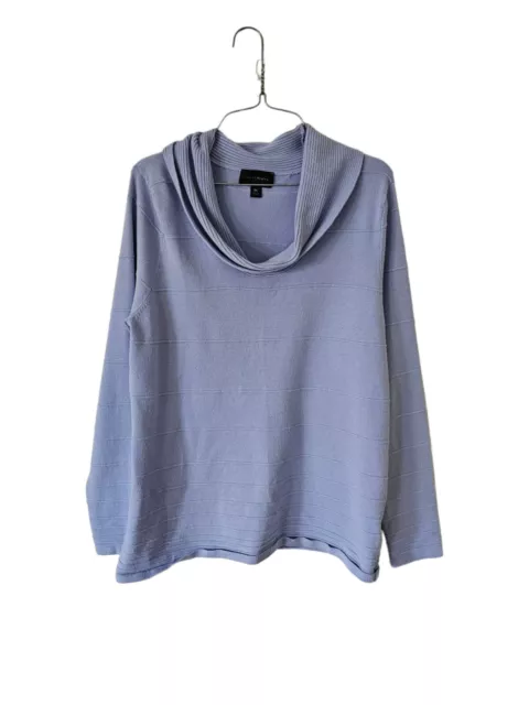 Investment Light Blue Cowl Neck Long Sleeve Knit Sweater Blouse, XL