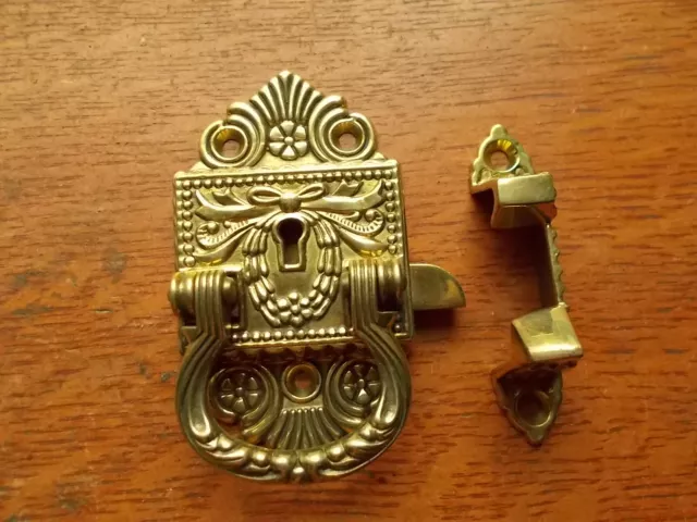 Fancy Ornate Cast Brass Cabinet Latch & Striker