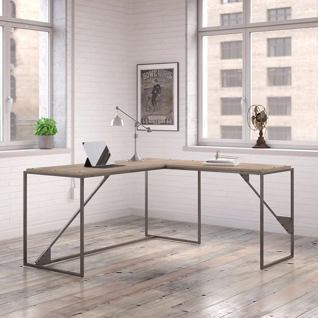 BUSH FURNITURE REFINERY 62w L Shaped Industrial Desk With 37w Return in
