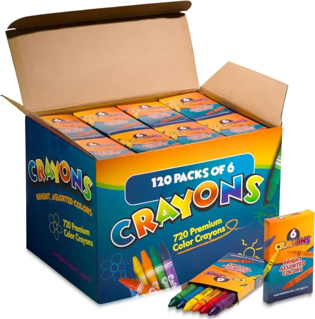 Bulk Crayons - 720 Crayons! Case Of 120 6-Packs, Premium Color Crayons for Kids