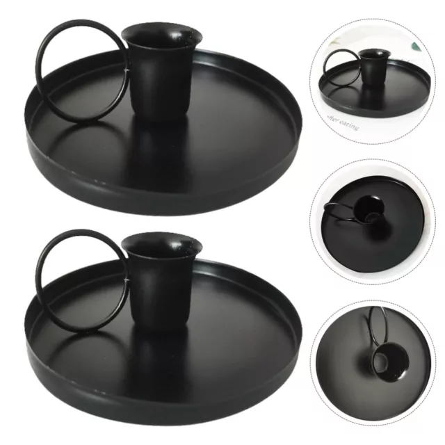 2PCS Black Safe Chic Iron Candle Stand Candlestick Candle Holder for Home Indoor