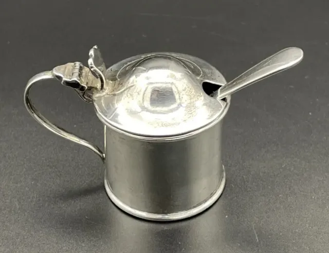English  Sterling Silver Condiment Jar / Mustard Pot  Cobalt Insert With Spoon