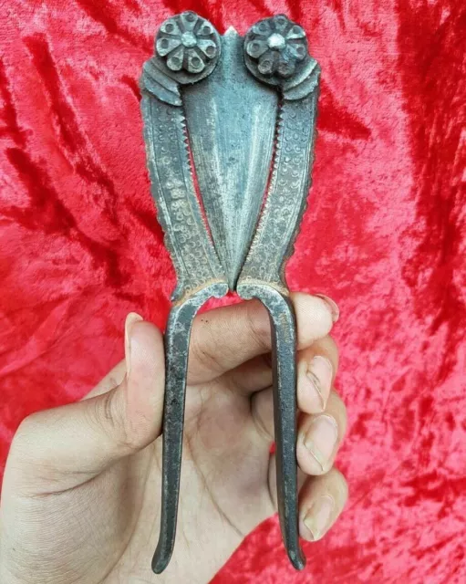 1850's Old Vintage Rare Mughal Antique Iron Fine Engraved Unique Nut Cracker