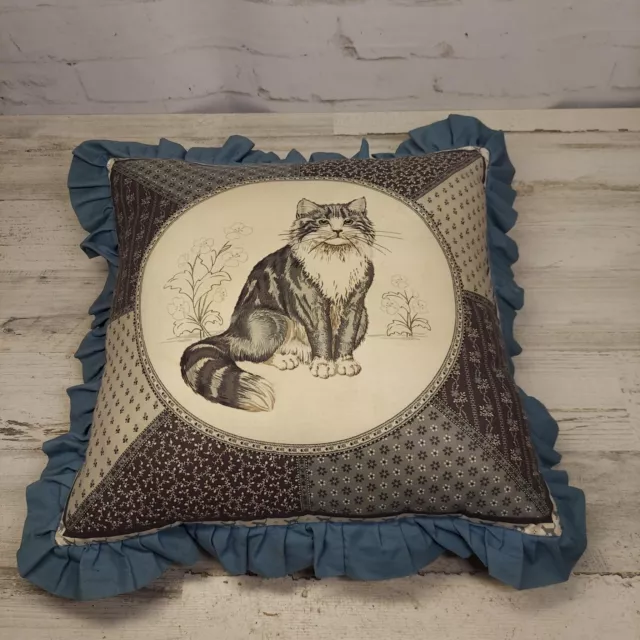 BOHO 70’s Style Retro CAT Throw Pillow 15”x15” w/2" Trim Maine Coon