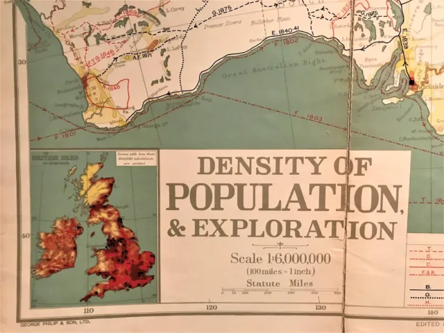 Original 1921 Philips' Comparative WALL Atlas ~ AUSTRALIA POPULATION ~ Map